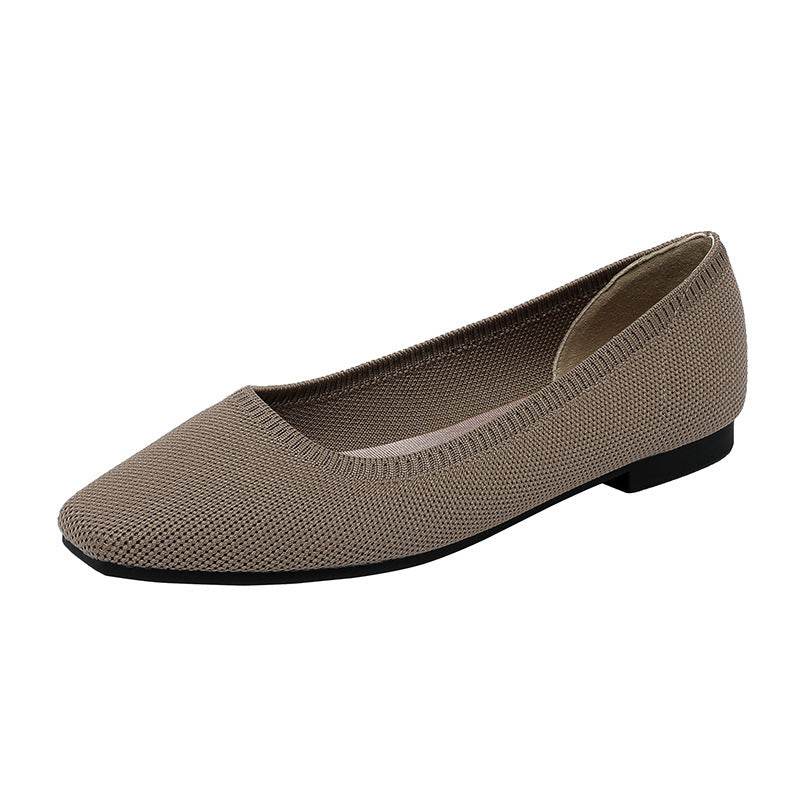 Gold Silk Color Matching Pointed Toe Shallow Mouth Square Toe Flat Shoes - Mubimart