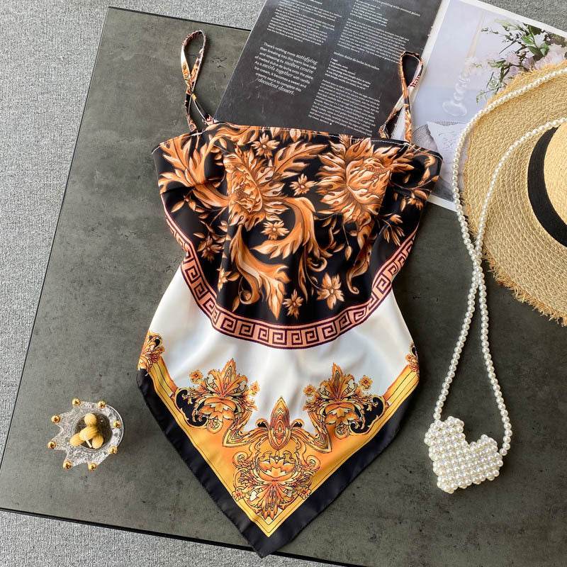 Abdominal Camisole Print Open-Back Top - Mubimart