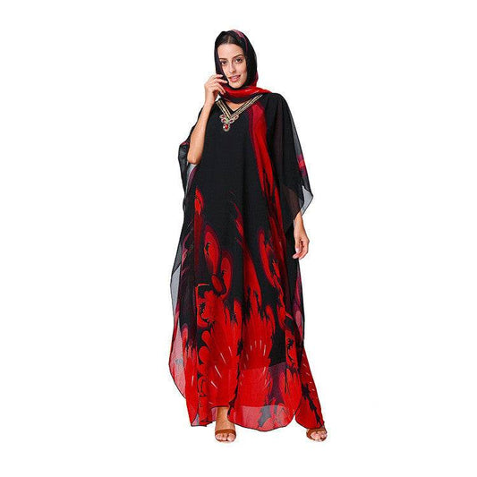 Dubai Plus Size Casual Dress With Printed Bandana - Mubimart