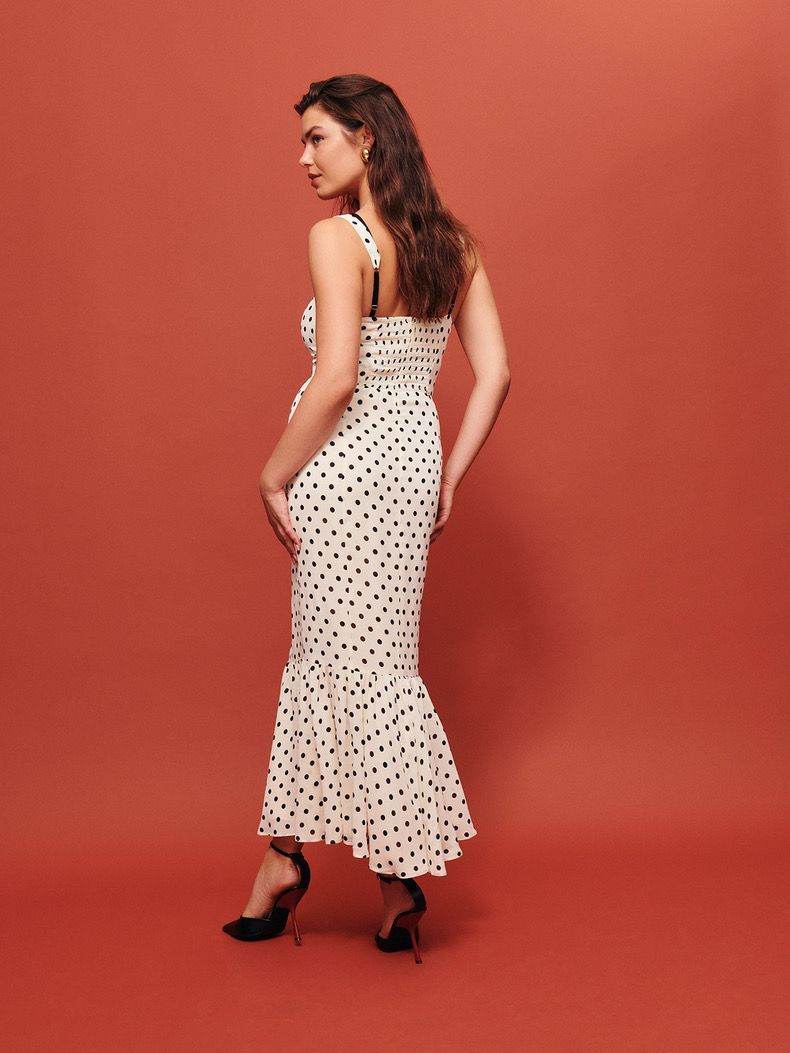 Retro Dots Printing Slip Dress - Mubimart