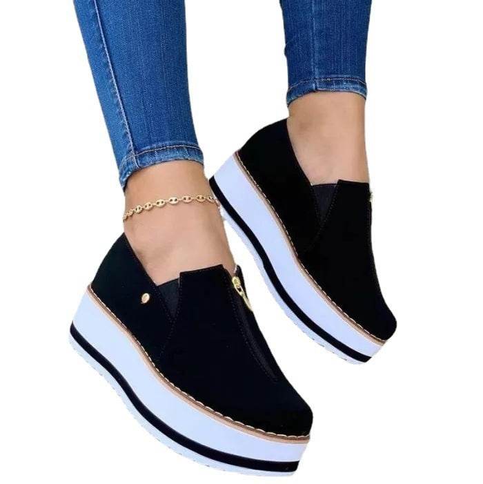 Zipper Flat Shoes Slip On Platform Loafers Women - Mubimart