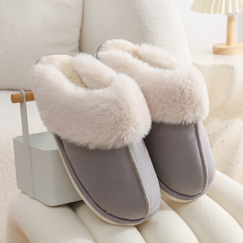 Winter Warm Plush Home Slippers Indoor Fur Slippers Women Soft Lined Cotton Shoes Comfy Non-Slip Bedroom Fuzzy House Shoes Women Couple - Mubimart -  