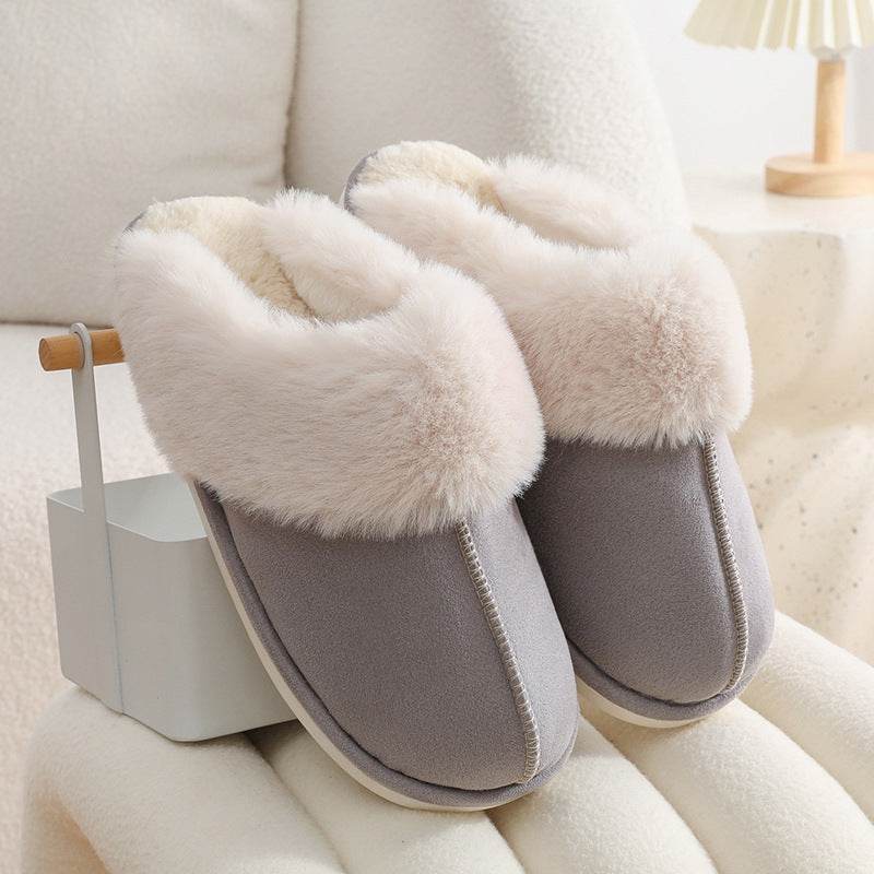 Winter Warm Plush Home Slippers Indoor Fur Slippers Women Soft Lined Cotton Shoes Comfy Non-Slip Bedroom Fuzzy House Shoes Women Couple - Mubimart