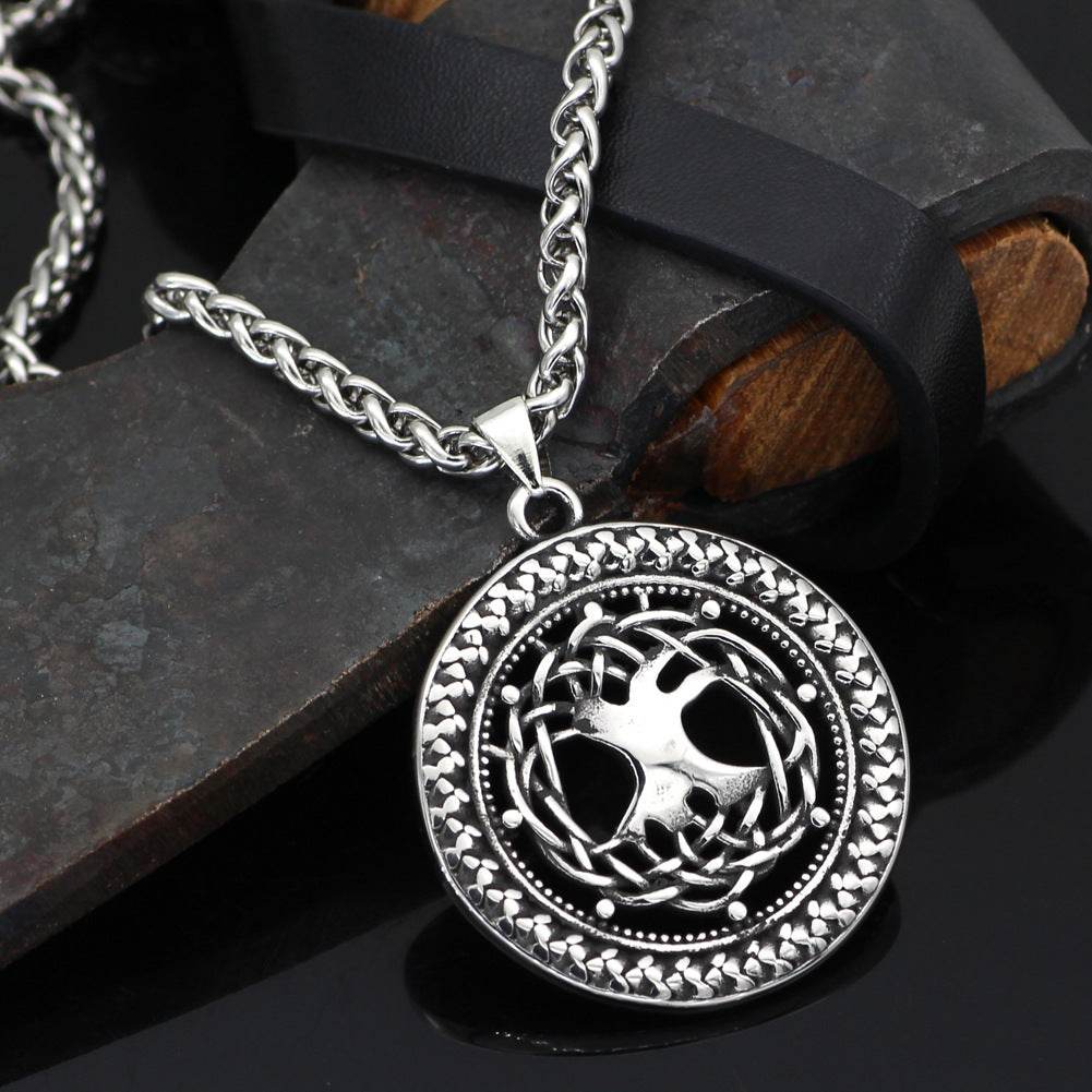 Mens Fashion Stainless Steel Hollow Viking Tree Of Life Necklace - Mubimart