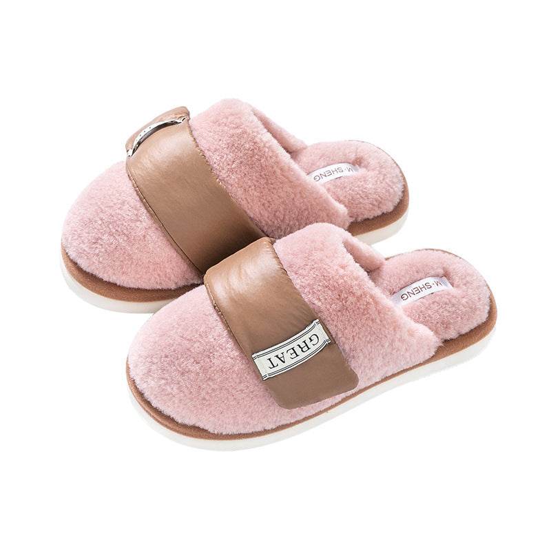 Hook Furry Slippers For Women Autumn And Winter Indoor Home Slipper Plus Velvet Warm Couple Bedroom Cotton Shoes - Mubimart