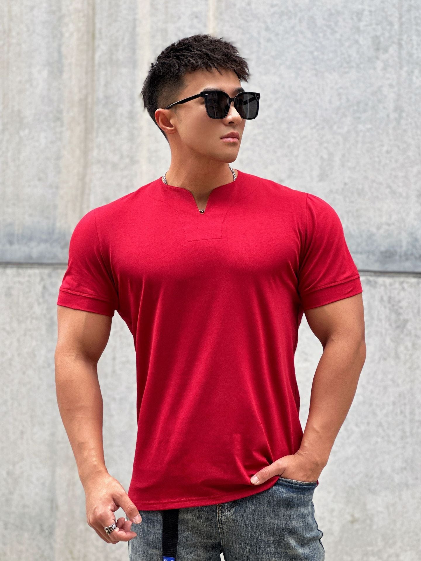 Men's Fashion Loose V-neck Short-sleeved Shirt Workout Exercise T-shirt