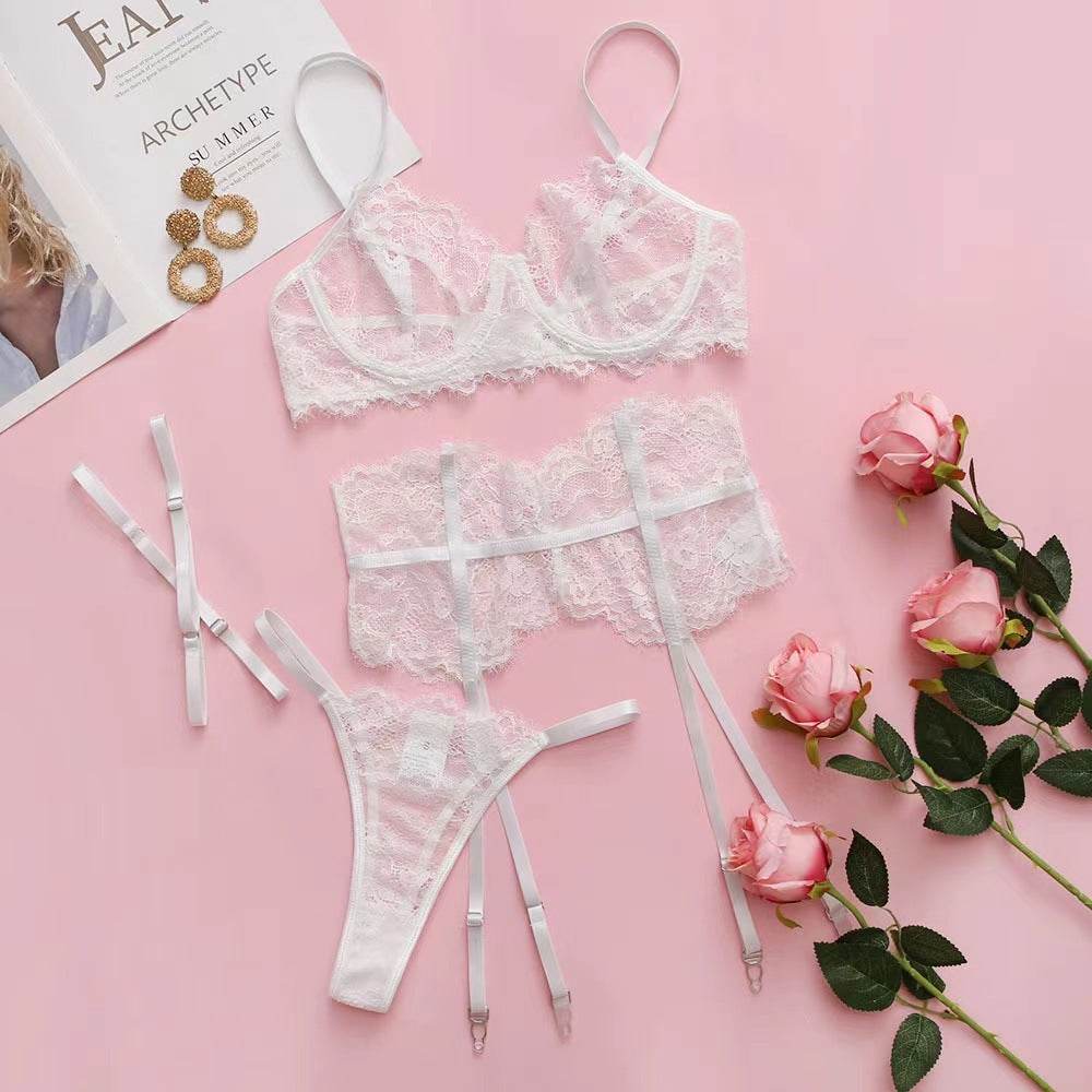 Women's Halter Garter Belt Three-piece Set - Mubimart