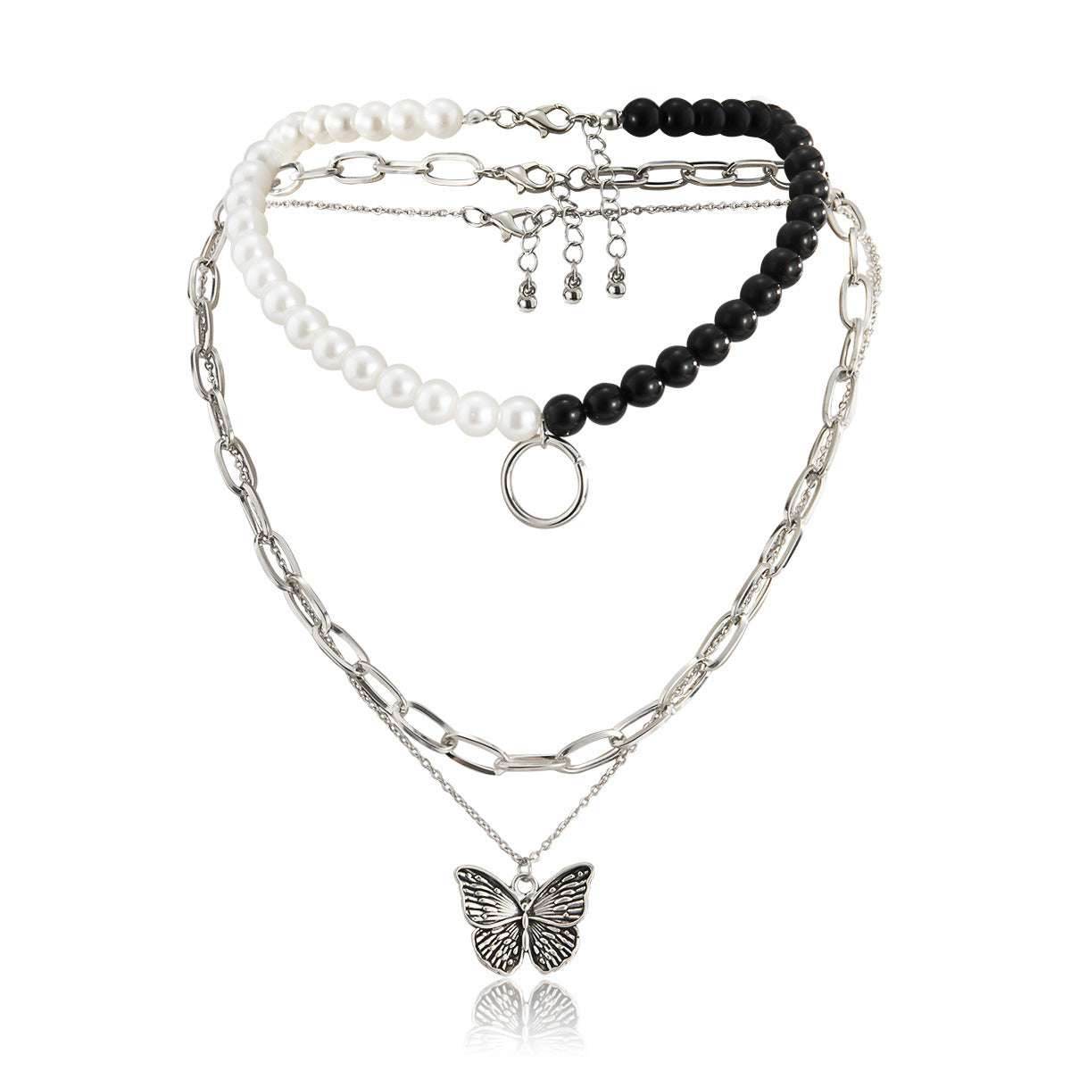 Punk Color Contrast Cross Chain Necklace Women - Mubimart