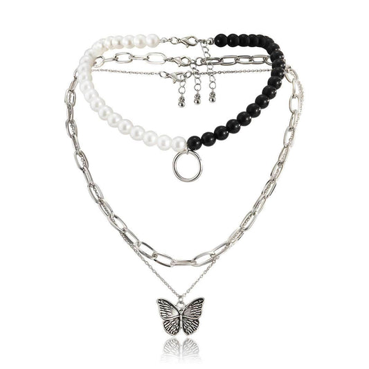 Punk Color Contrast Cross Chain Necklace Women - Mubimart