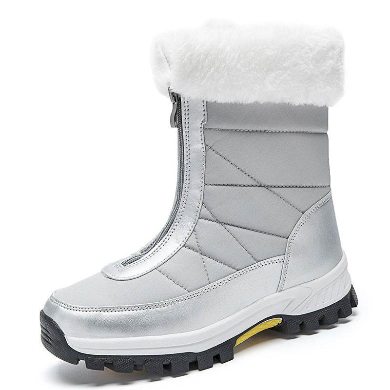 Waterproof Snow Boots Women's Mid-calf Front Zipper - Mubimart