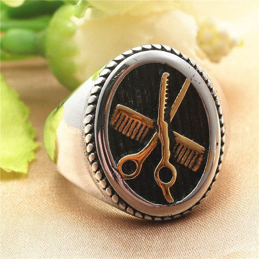 European And American Titanium Steel Scissors Ring Retro Trendy Men Punk - Mubimart