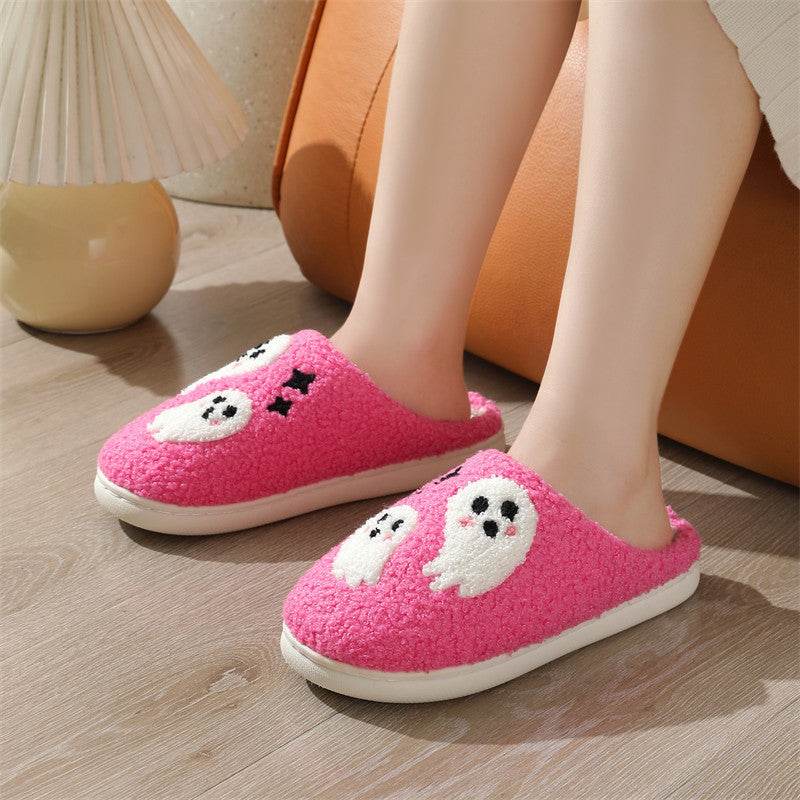 Halloween Cartoon Ghost Cotton Slippers For Women Indoor Non-slip Bedroom Floor Slipper Winter House Shoes - Mubimart