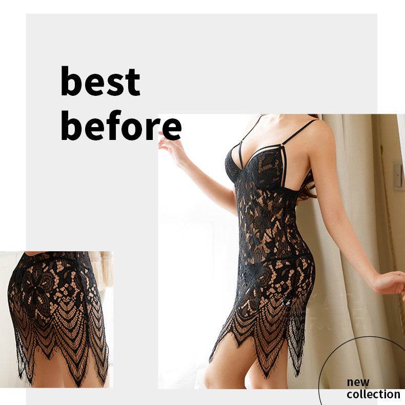 Nightwear Lace Mesh Suspender Vest Hollowed Out - Mubimart