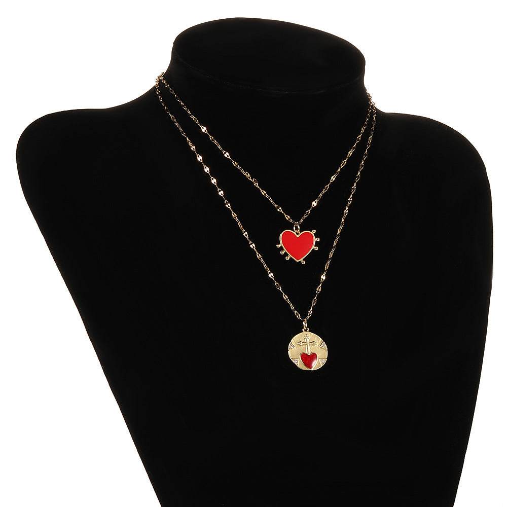 Red Heart Love Pendant Necklace For Women Choker Long Chains - Mubimart