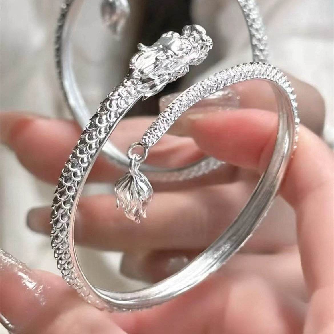 2024 Trendy Magical Dragon Waving Its Tail Chinese Style Men And Women Couple Adjustable Bracelet New Popular Relief Dragon Tail Bangle Punk Jewelry - Mubimart
