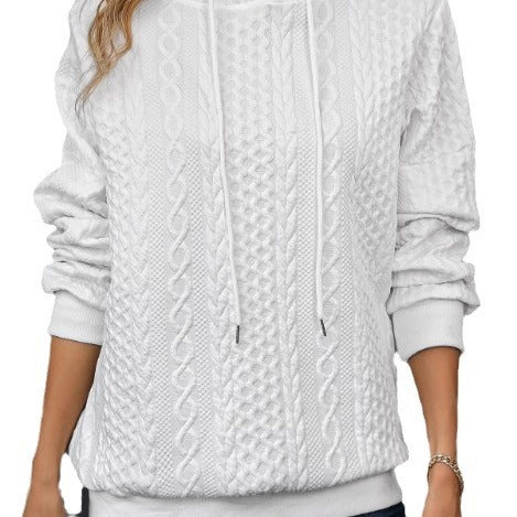 Plus Size Casual Jacquard Hooded Lace-up Long Sleeve Sweatshirt - Mubimart -  