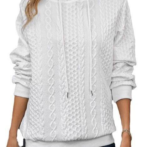 Plus Size Casual Jacquard Hooded Lace-up Long Sleeve Sweatshirt - Mubimart