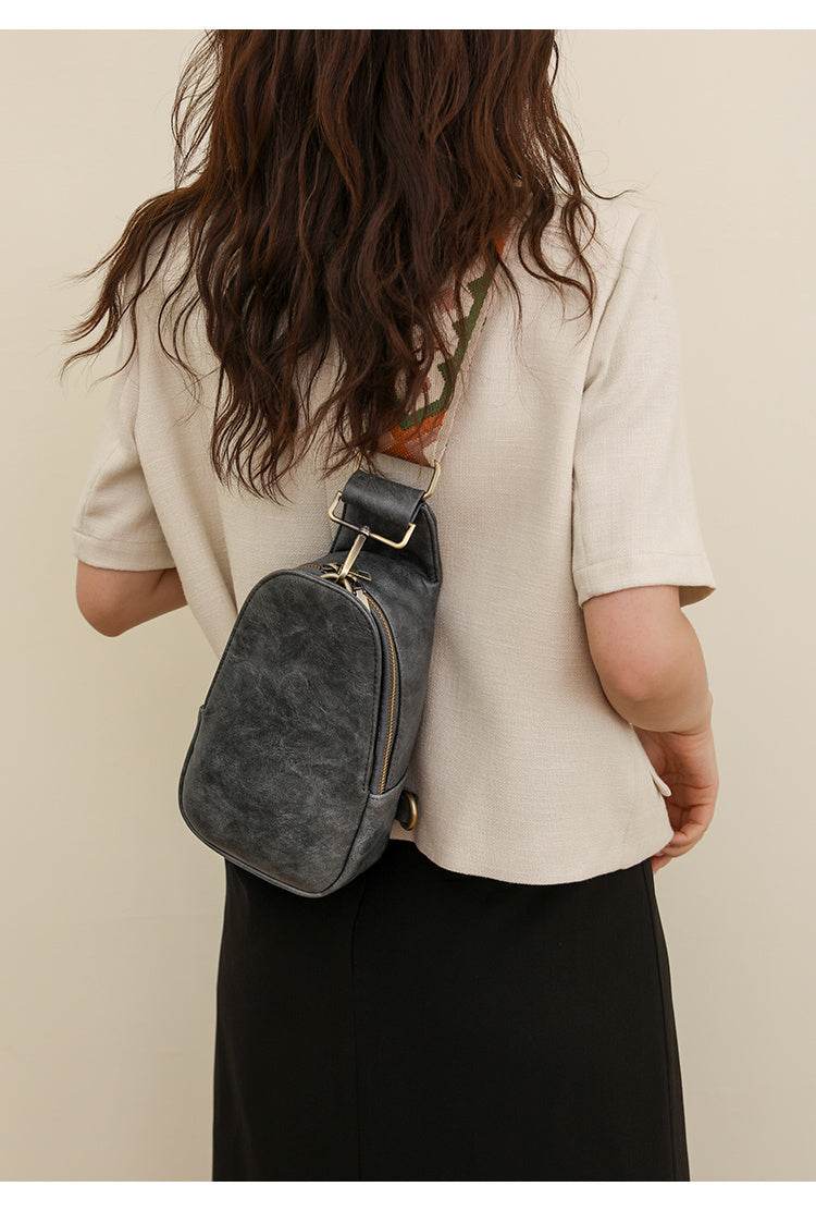 Women Chest Bag Sling Bag, Guitar Strap Small Crossbody PU Leather Satchel Daypack - Mubimart