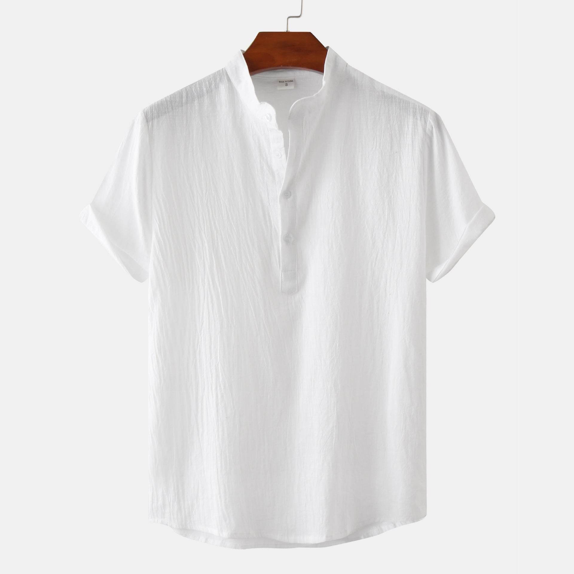 Casual Solid Color Shirt Short Sleeve Shirt Beach T-Shirt Tops Summer Mens Clothing - Mubimart