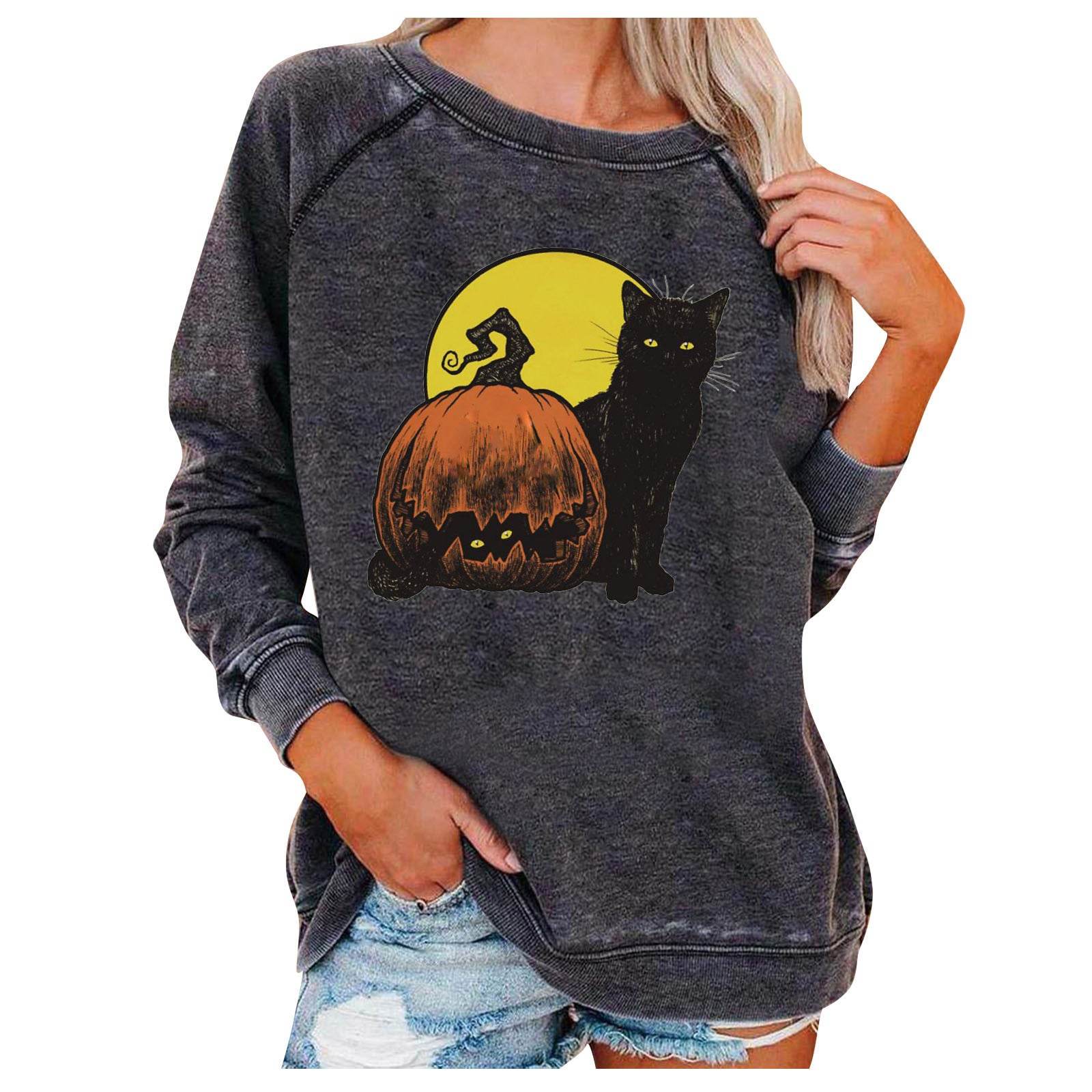Loose Women's Tops Halloween Themed Sweatshirts - Mubimart