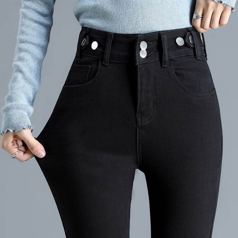 High Waist Stretch Jeans Tight And Warm Skinny Pants Women - Mubimart