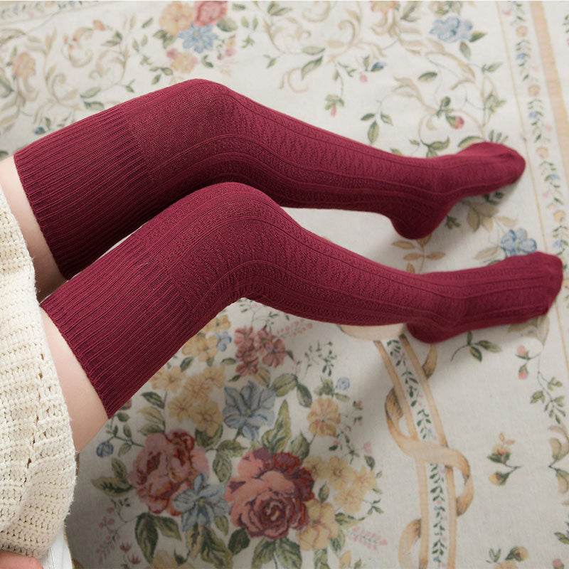 Women's Fashion Solid Color Warm Knee-high Socks - Mubimart