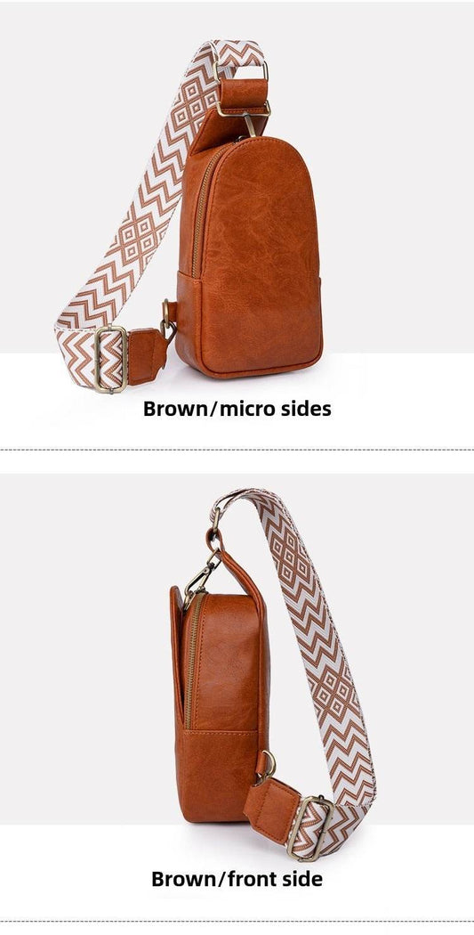 Women Chest Bag Sling Bag, Guitar Strap Small Crossbody PU Leather Satchel Daypack - Mubimart