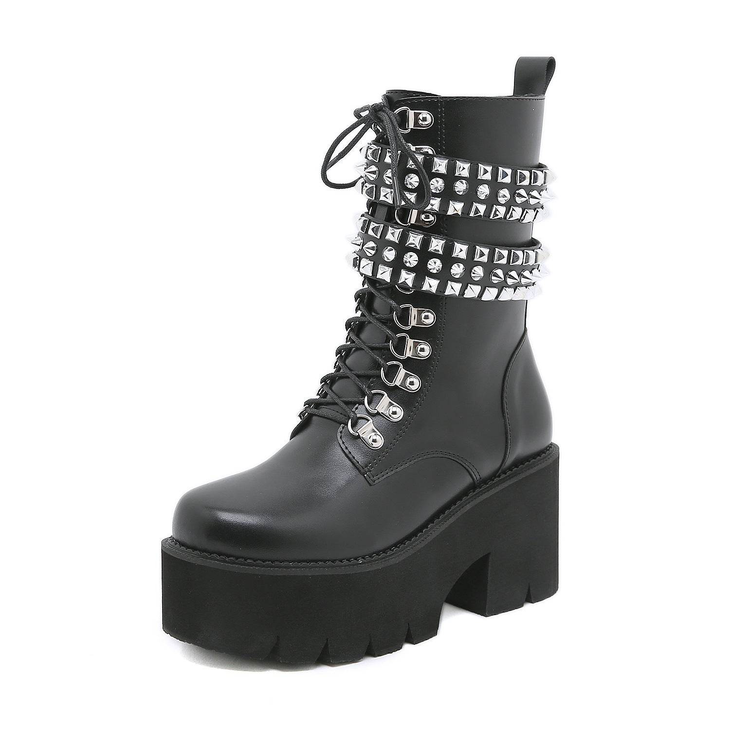 Gothic Style Fashion Rivet Mid-calf Boots For Women - Mubimart