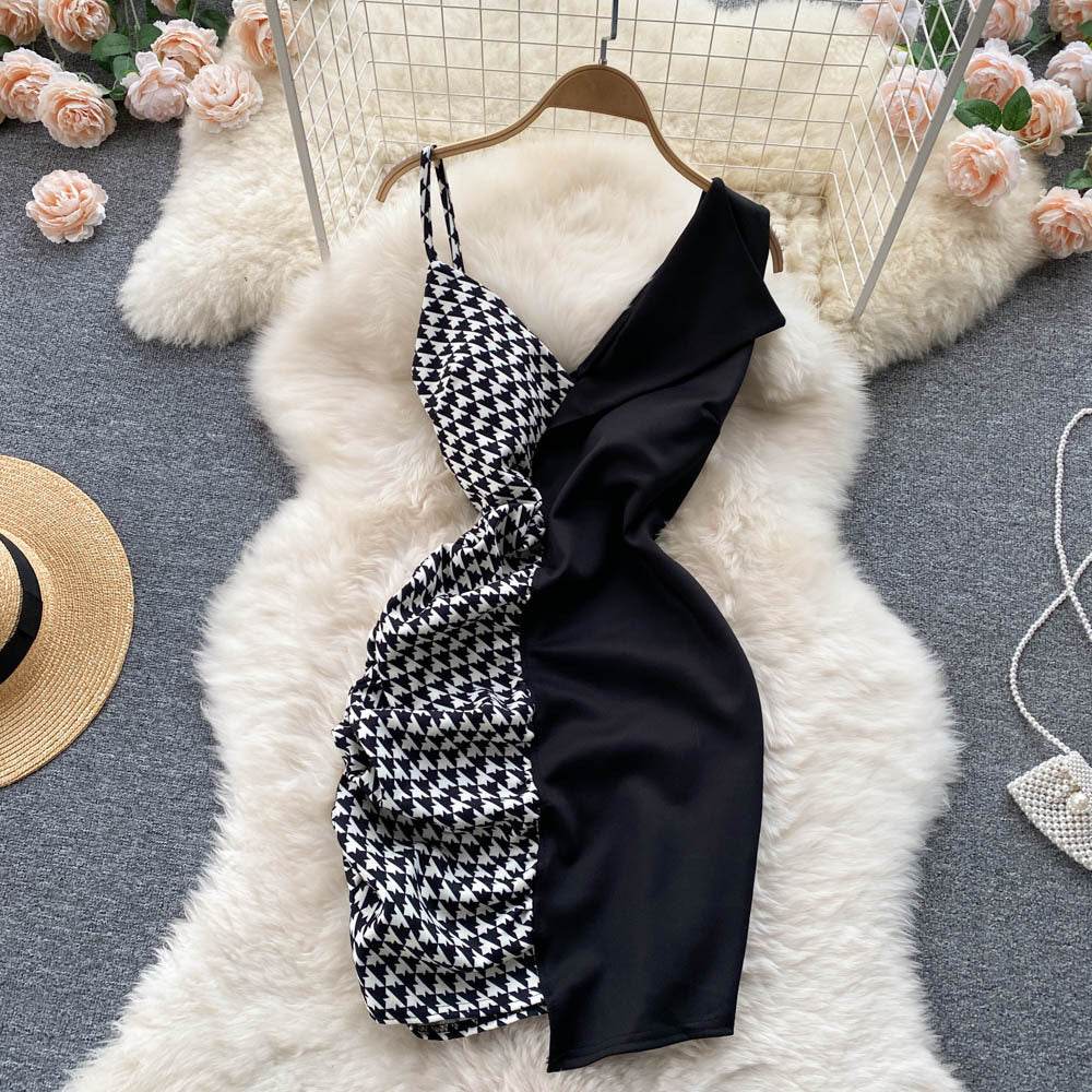 Contrast Panel Chic Slip Dress - Mubimart