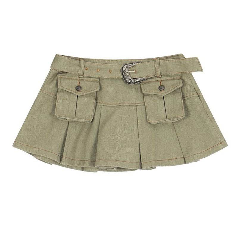 Women's Retro Multi-pocket Workwear Denim Skirt - Mubimart
