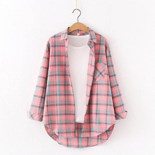 New Brand Plaid Shirt Women Loose Plus Size Blouse Female Long Sleeve Blouses Cotton Flannel Casual Shirt Women Tops Blusas - Mubimart