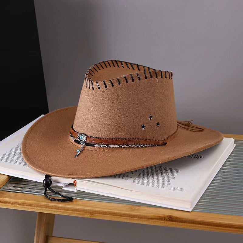 Western Cowboy Hat Men's And Women's Gem Chain Fedora Hat