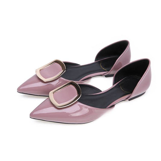 Women's Pointed Toe Square Buckle Flat Shoes - Mubimart