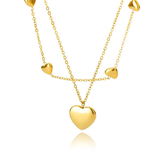Fashion Jewelry Multilayer Heart Pendant Necklaces For Women Stainless Steel Chain Choker Zircon Moon Star Necklace Femme Wedding Jewelry Gift - Mubimart