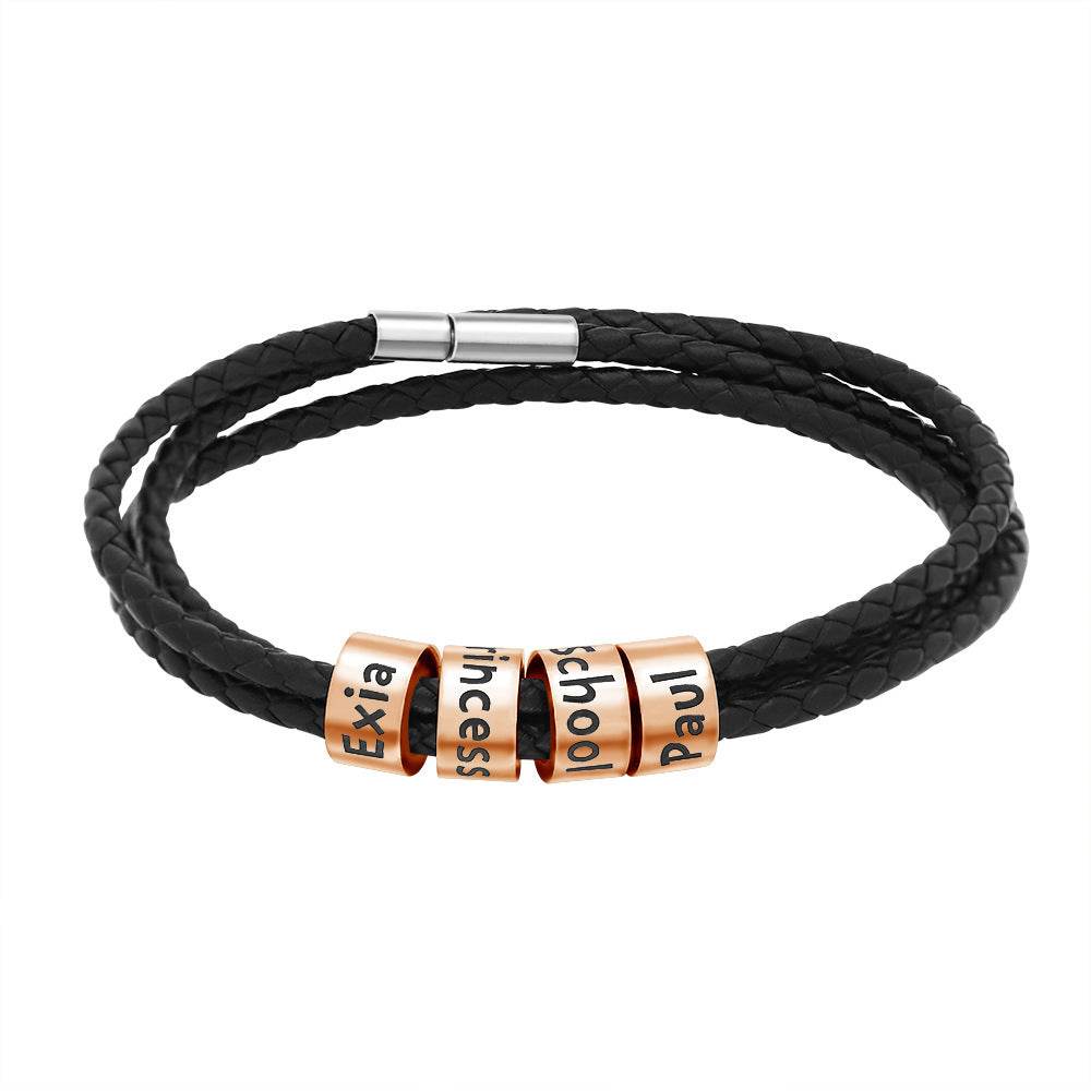 Black Leather Rope Bracelet For Men - Mubimart