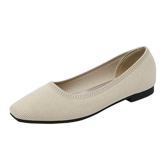 Gold Silk Color Matching Pointed Toe Shallow Mouth Square Toe Flat Shoes - Mubimart