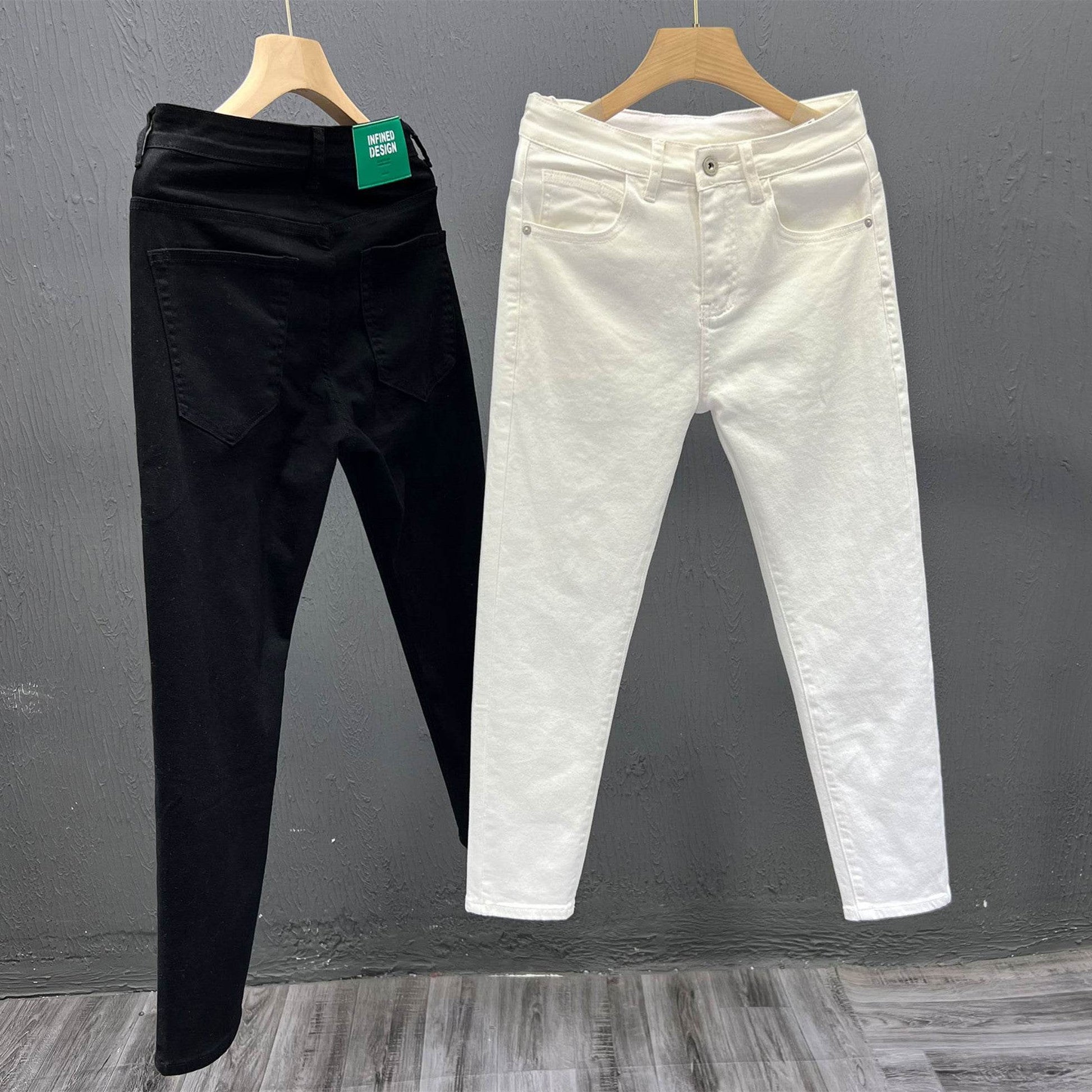 Mens Trendy Youth Simple Casual White Trousers Jeans - Mubimart