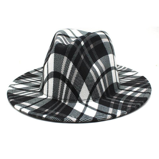 Color Striped Plaid Fedora Hat - Mubimart