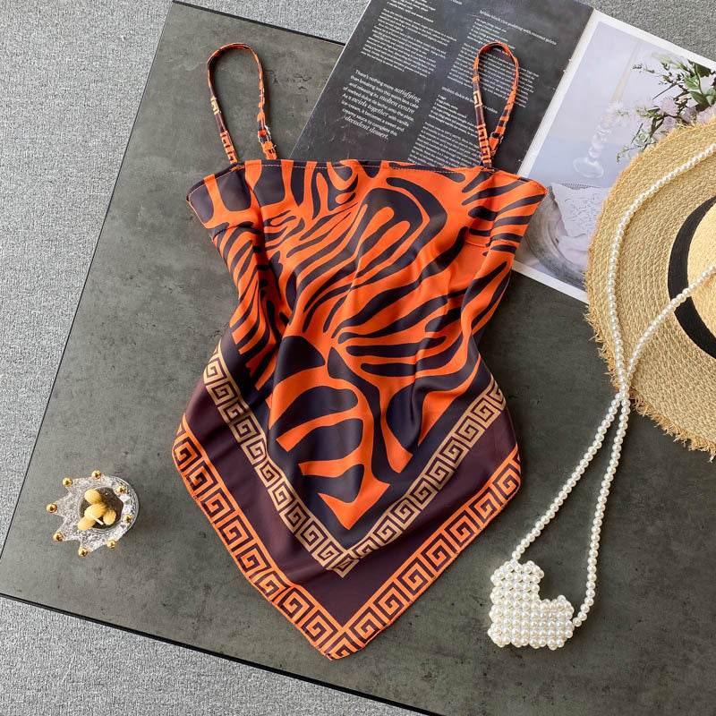 Abdominal Camisole Print Open-Back Top - Mubimart