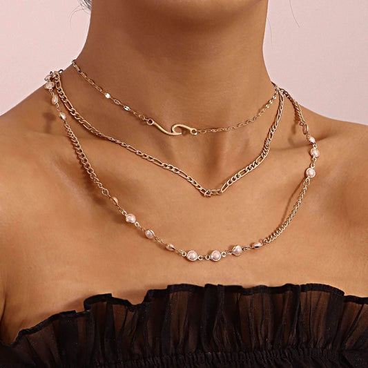 Multilayer Pearl Thin Chain Necklace Women - Mubimart