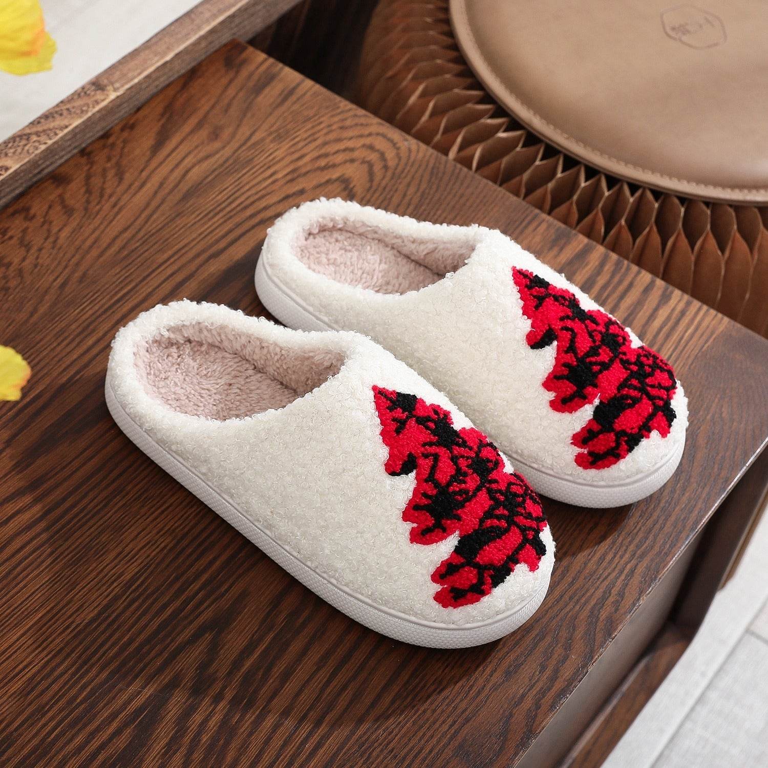 Christmas Tree Home Slippers Fashion Non-slip Floor Bedroom Slipper For Women Fuzzy House Shoes Winter - Mubimart