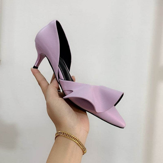 Patent Leather Ruffled Stiletto Pointed Pumps - Mubimart