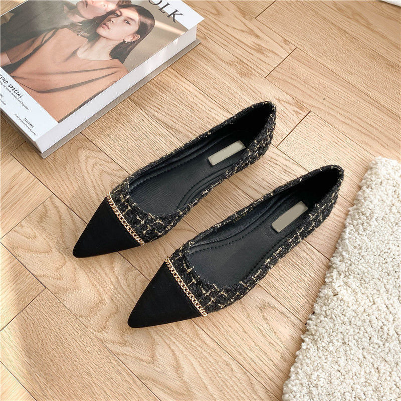 Women's Pointed Toe Flat Shallow Chain Flat Shoes