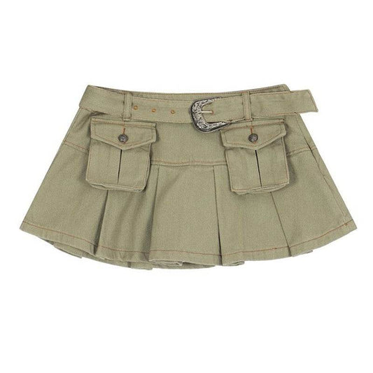 Women's Retro Multi-pocket Workwear Denim Skirt - Mubimart