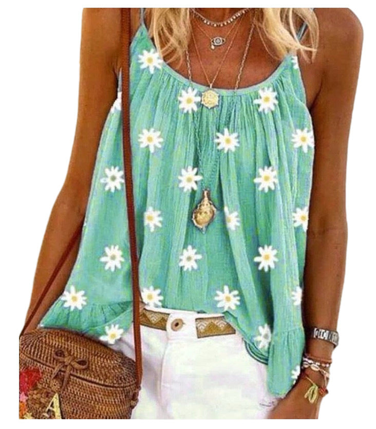 Ladies Daisy Print Camisole Top - Mubimart -  