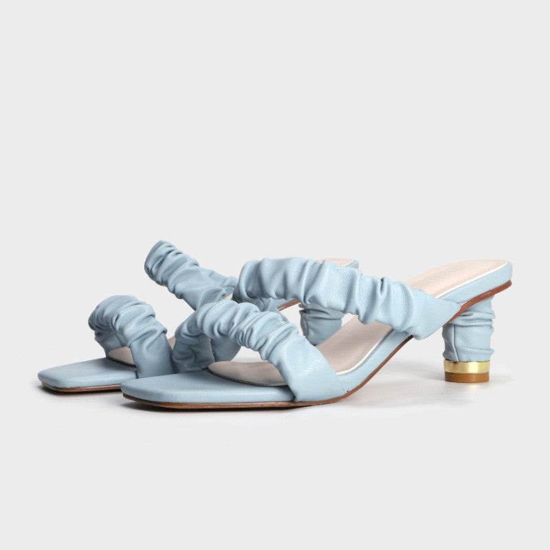 Women's Pleated Lace-Up Comfort High Heel Sandals - Mubimart