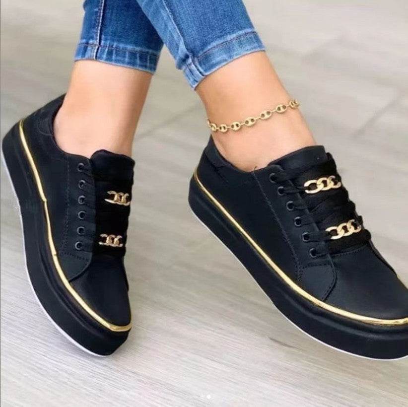 Chain Flats Shoes Thick Bottom Loafers For Walking Sports Shoes For Women - Mubimart