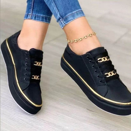 Chain Flats Shoes Thick Bottom Loafers For Walking Sports Shoes For Women - Mubimart