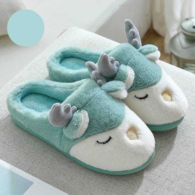 Christmas Shoes Winter Home Slippers Elk Plush Bedroom Slipper House Shoes For Women Men - Mubimart