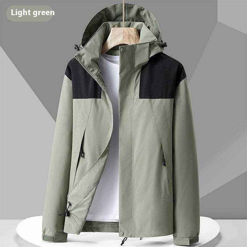 Hooded Windbreaker Unisex Fashion Colorblock Zip-up Jacket With Pockets Waterproof Outwear For Women Men Clothing - Mubimart